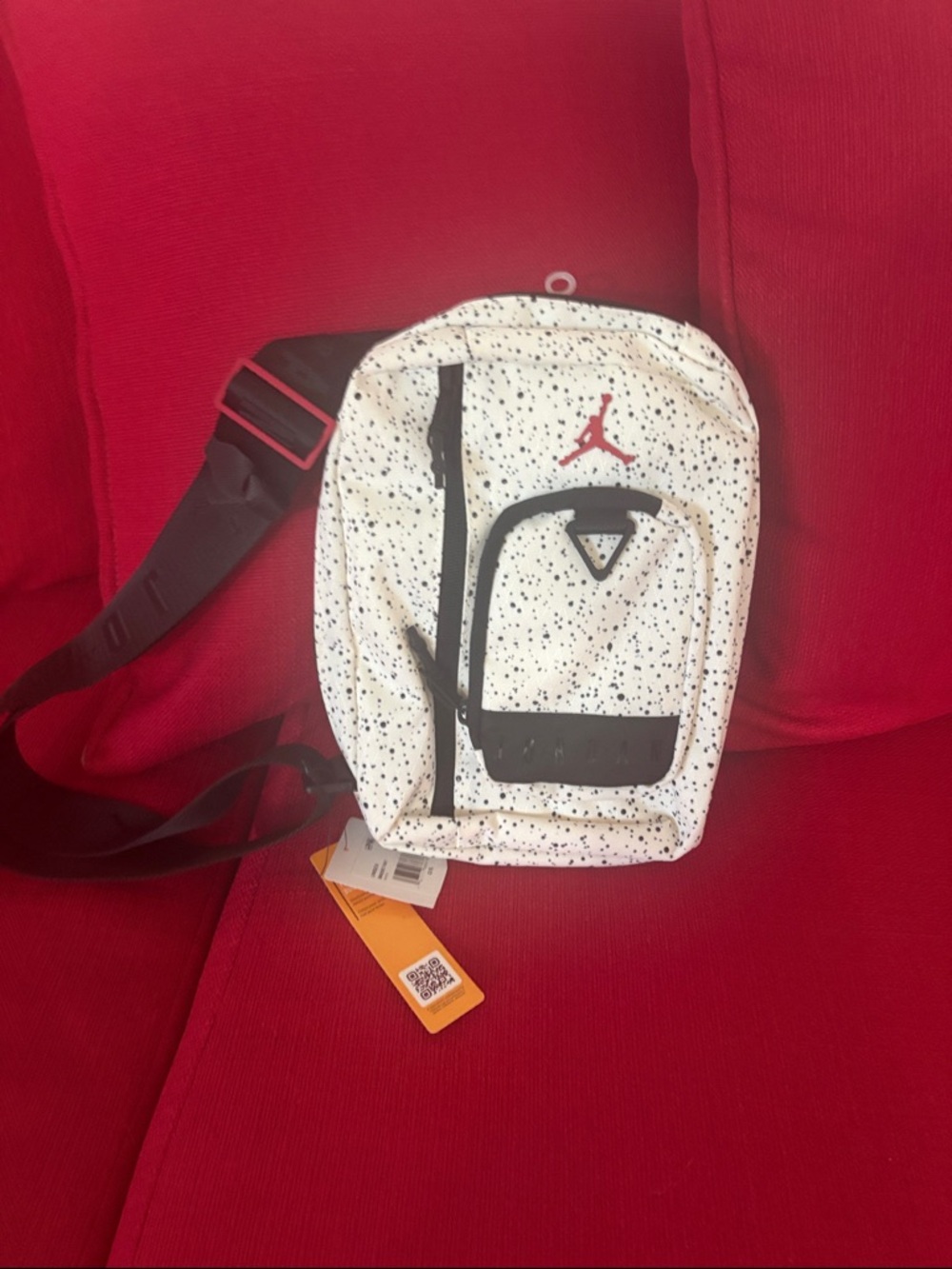 Jordan White Speckle Crossbody Sling Bag with Black Accents and Red Jumpman NWT